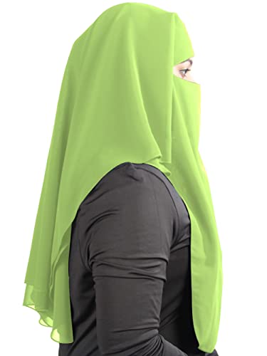 MyBatua 3 Layers Saudi Niqab In Breathable Georgette, Wholesale Price, 1pc Face Veil NQ-003 - color: Parrot Green