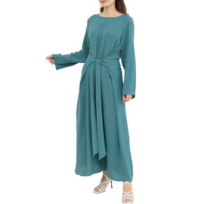 Abaya Dress for Muslim Eid Prayer Jilbab Dubai Women Maxi Kaftan Islamic Salah Dress Soft Muslim Women Clothes - color: Bluea, size: X-Large