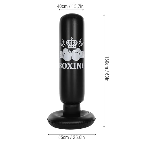 Inflatable Boxing Bag for Kids 63in Punching Dummy Post Toy for Karate Taekwondo Mixed Martial Arts Independent Training Target Black
