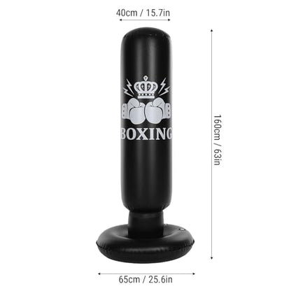Inflatable Boxing Bag for Kids 63in Punching Dummy Post Toy for Karate Taekwondo Mixed Martial Arts Independent Training Target Black