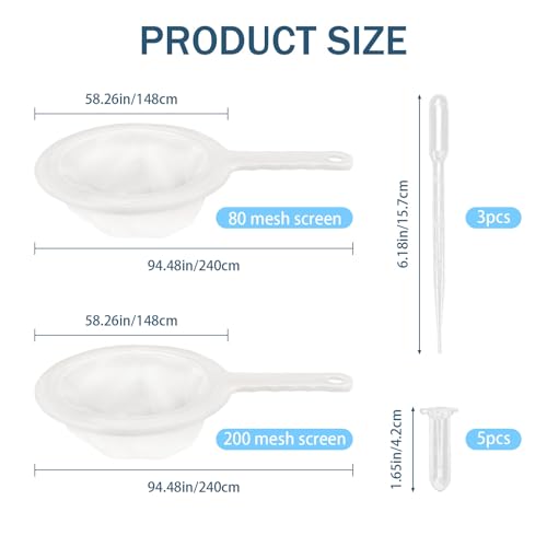 Brine Shrimp Net Sieve 80 & 200 Mesh Kit for Hatchery, Small Fish Net for Fish Tank Aquarium with 5 Pipettes and 3 Storage Tubes, Dense Mesh with Handle Collecting Hatching Shrimp