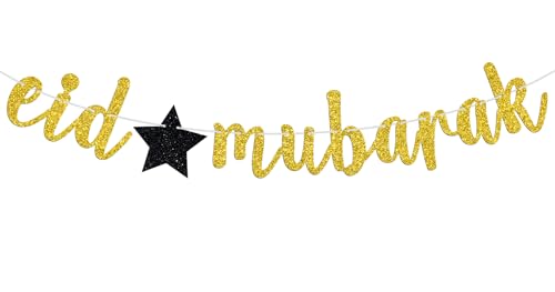 Gold Glitter Eid Mubarak Banner, 2026 Hajj Decoration, Muslim Islam Celebration Eid Party Decorations Supplies