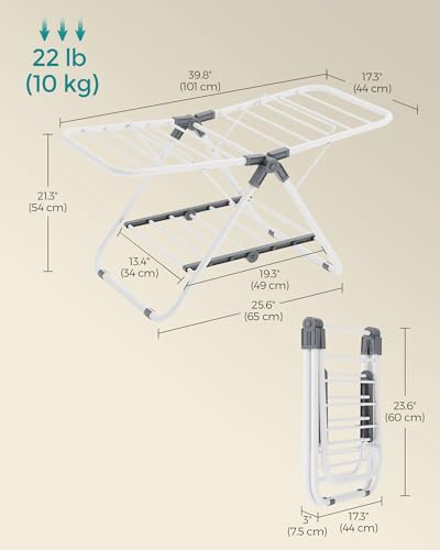 SONGMICS Small Clothes Drying Rack, Foldable 2-Level Laundry Drying Rack, Space-Saving, for Small Clothes, Towels, Bathroom, Balcony, 17.3 x 39.8 x 19.7 Inches, Cloud White ULLR504W01