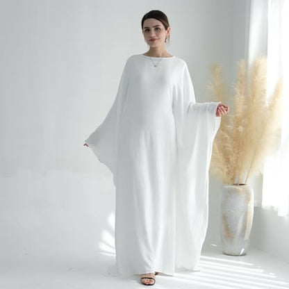ODIZLI Abayas For Women Muslim Dubai Full Cover Kaftan Shirt Dress Batwing Sleeve Prayer Dress With Hijab - color: White + Hijab, size: Two
