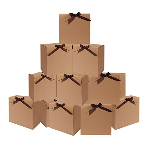 12pack Gift Boxes with Lids,Brown Gift Boxes Bulk with Brown Bow Ribbon,Bridesmaid Proposal Box for Presents Kraft Paper Gift Boxes for Wedding, Father's Day, Christmas, Halloween, Baby Shower - color: Brown