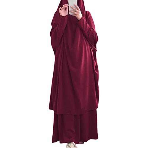 Women's Muslim Prayer Dress Hijab Scarf Eid Prayer Jilbab Khimar Niqab Burka Abaya Maxi Islamic Arabian Modest Cardi Robe - color: Burgundy
