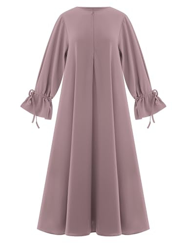 ODIZLI Women's Abaya Muslim Long Sleeve Tie Cuffs Prayer Dress Arabic Kaftan Dubai Turkey Islamic Dresses - color: Taro Color, size: Medium