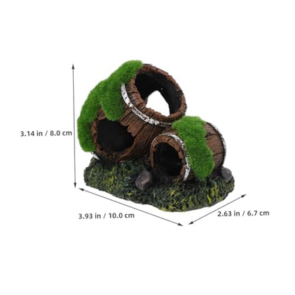 Resin Broken Barrel Aquarium Ornament with Moss Betta Fish Shrimp Hiding House Freshwater Shrimp Cave Fish Tank Decoration for Aquatic Pets