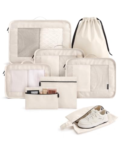 LIGHT FLIGHT 8 Set Packing Cubes for Travel, Cruise Ship Travel Essentials - color: Beige