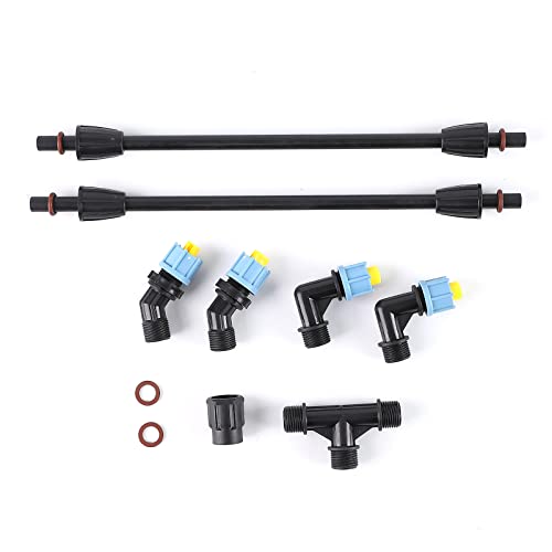 2-Nozzle Poly Boom Wand,Backpack Sprayer Multi Nozzle Spray Holder, Equipped with Cylindrical Nozzle and 110 Degree Fan Nozzle, 90 Degree Right Angle and 45 Degree Angle Spray Pattern