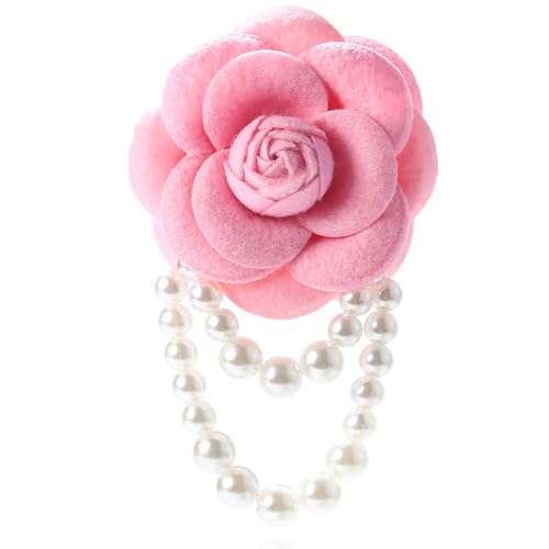 Vintage Camellia Pearl Tassel Brooches Bracelet Bohemian Pearl Safety Pins Bracelets Flower Hairpin Headpieces Shawl Pins Dainty Elegant Lapel Pin Wedding Party Dress Accessories for Women - color: Light Pink