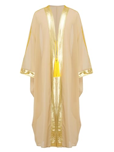 Kids Boys Muslim Thobe Satin Loose Kaftan Robes Long Sleeve Prayer Dress for Ramadan Eid Celebrations - color: Nude, size: 16 Years