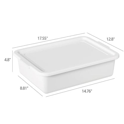 Hespama 3 Pack Commercial Bus Tub with Lid, 13 L Plastic Wash Basin, White | Food Grade