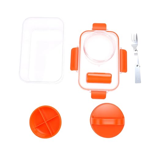 Fockety Salad Container, Portable Leakproof Salad Podd, On the Go Microwave Safe Lunch Box with Dressing Container and Reusable Fork for Office, Work, Travel and Picnic (Orange)