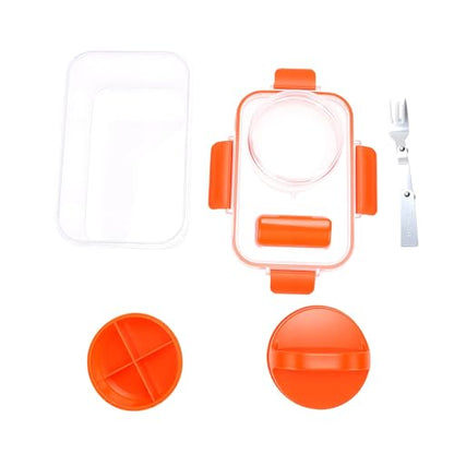 Fockety Salad Container, Portable Leakproof Salad Podd, On the Go Microwave Safe Lunch Box with Dressing Container and Reusable Fork for Office, Work, Travel and Picnic (Orange)