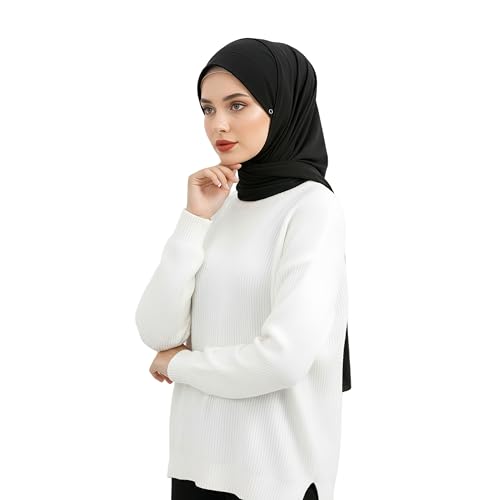 Yeieeo Muslim Inner Hijab With Button Cap for Women Turban Underscarf Undercap Bonnet Islamic Jersey Tube Caps - color: Black