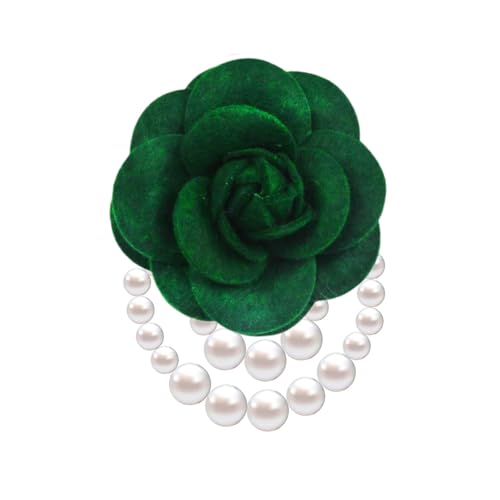 Vintage White Flower Pearl Tassel Brooch Pins for Women Trendy Camellia Pearl Hair Pins Christmas Pins Dainty Shawl Brooches Bracelet Birthday Jewelry - color: Green