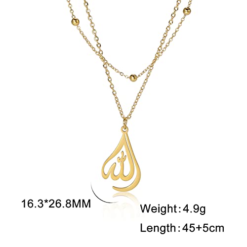 kkjoy Islamic Muslim Allah Layered Necklaces for Women Stainless Steel Water Drop Heart Shape Allah Necklace Lucky Islamic Jewelry