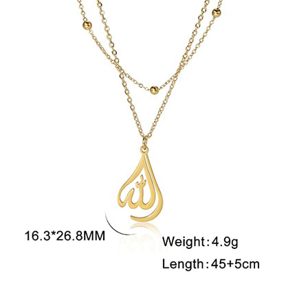 kkjoy Islamic Muslim Allah Layered Necklaces for Women Stainless Steel Water Drop Heart Shape Allah Necklace Lucky Islamic Jewelry