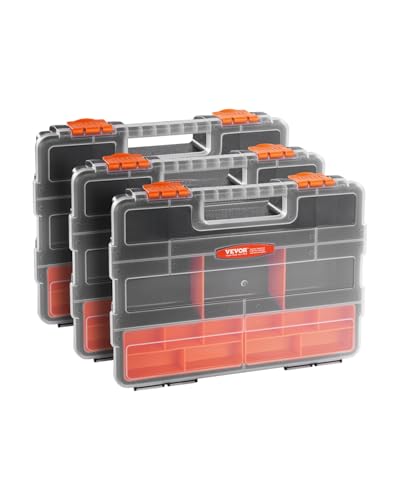 VEVOR 3-Pack Small Parts Organizer, 21 Compartments Tools Organizer Box with Removable Dividers, PP Hardware Storage Box with Safety Latch & Portable Handle for Nuts, Bolts, Screws, Nails
