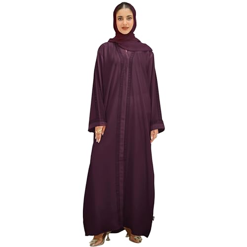 Abaya Dress for Women, Fully Button Up Muslim Abaya in Premium Nida Fabric – Long Sleeve Modest Islamic Maxi Dress - color: Burgundy, size: XX-Large