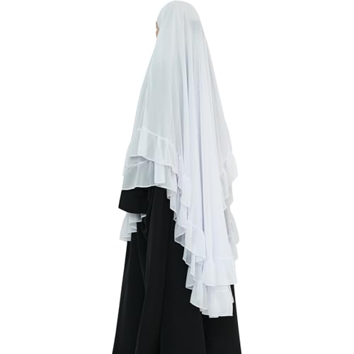 khalat Women's Hijab Chiffon Hijab for Women Muslim 2 Layers Ruffle Lightweight Large Hijab - color: White