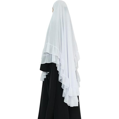 khalat Women's Hijab Chiffon Hijab for Women Muslim 2 Layers Ruffle Lightweight Large Hijab - color: White