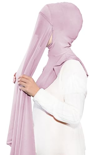 Lina & Lily Premium Chiffon Ninja Instant Hijab Scarf Stitched Jersey Cap Neck Cover Full Coverage - color: Dusty Rose
