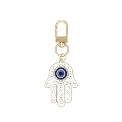 Evil Eye Keychain Hamsa Hand keychain Protection Charm for Men Women Car Key Ring Bag Purse Accessories - color: Gold White