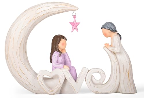 Mother Daughter Figurine, Love You to The Moon and Back Resin Statue Gift - color: Purple