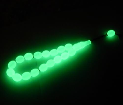 Perlin Muslim Prayer Beads 17 Bead Glow in the Dark Tasbih – Islamic Misbaha Subha Dhikr Beads, Oval Luminous Beads 18 x 13 mm, 25 cm for Prayer and Meditation Ethnic Beads Jewellery Bracelets