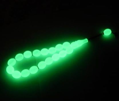 Perlin Muslim Prayer Beads 17 Bead Glow in the Dark Tasbih – Islamic Misbaha Subha Dhikr Beads, Oval Luminous Beads 18 x 13 mm, 25 cm for Prayer and Meditation Ethnic Beads Jewellery Bracelets