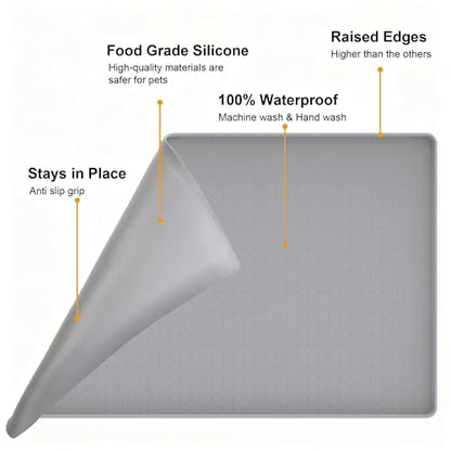 Mofason Pet Food Mat Waterproof Dog Mat 24”x16” Large – 0.5” inch Raised Edge,Pet Silicone Feeding Placemat Water Bowl Tray for Floors, Nonslip Washable Dog Mat for Food and Water