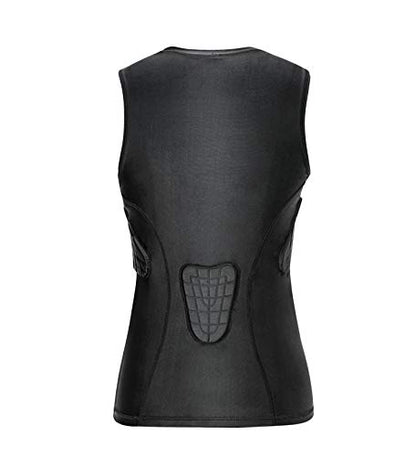 Youth Padded Compression Shirt Vest Rib Chest Protector Football Baseball - color: Padded Vest Black, size: Medium