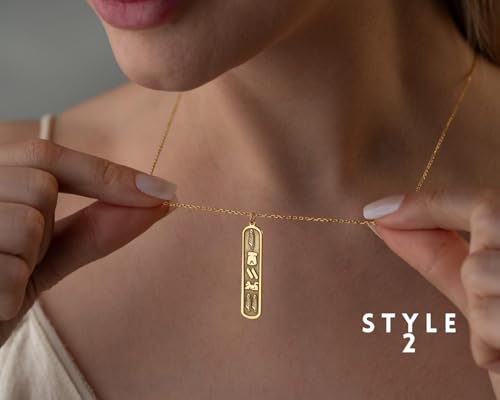 925 Sterling Silver Egyptian Hieroglyphic Name Necklace Dainty Cartouche Pendant Jewelry for Personalized by Hongyu Studio