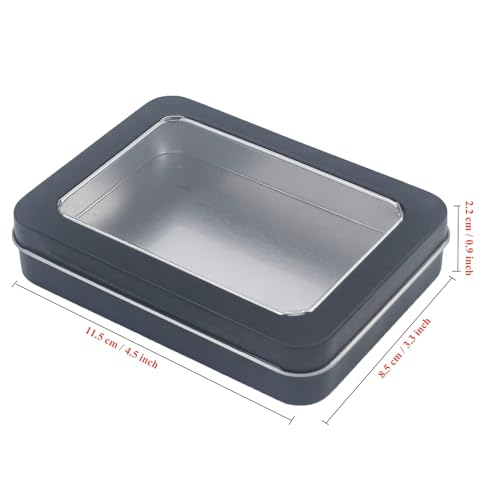 Rectangle Metal Tins with Hinged Window Lids, Black, 24 Pieces | Hinged Window Lids, Mini Storage Organizer Set, For Home Kitchen, Office and School Supplies - color: Black