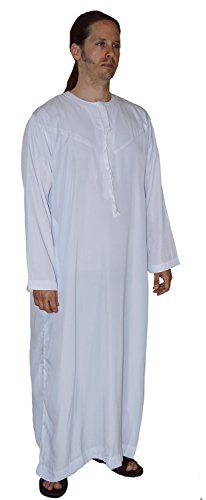 Men's Saudi Style Dishdasha Thobe Daffah Arabian Caftan Easter Wear White - size: Small-54"