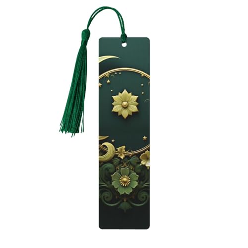 Wooden Bookmarks for Women Men Vintage Wood Bookmark with Tassels Fancy Craft Book Mark Ramadan on Green Wallpaper Cute Wood Hanging Tags Ornaments for Book Lovers Birthday Teachers Gift - color: Dark Green
