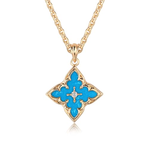 Gold Necklace for Women Charm Clover Pendant Gold Statement Necklaces - color: Teal-tur