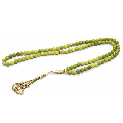Amazing Gemstone Crystal Tasbeeh with Moon and Star Charm - Certified Crystal Muslim Prayer Beads Natural Gemstone Tasbih Gift for Ramadan Dhikr and Daily Namaz (G) - color: Green Jade