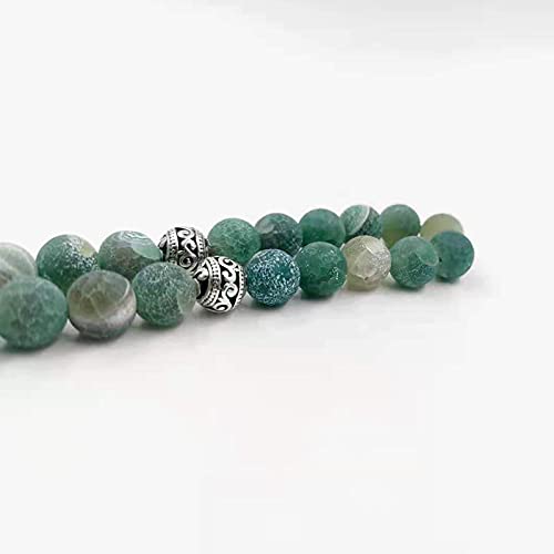 ALBASHAN Tasbih Natural Green agate stone Blue Metal tassel 33 45 66 99 prayer beads islamic fashion stone Muslim Rosary (10mm x 33beads) - size: 10mm x 33beads