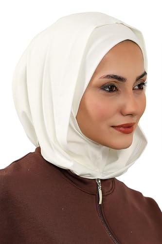 Aisha's Design Full Coverage%95 Cotton Bonnet for Women, Ready-to-Wear Hijab Bonnet Headscarf with Neck Coverage - color: Ivory