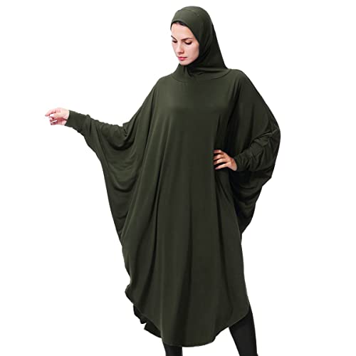 khalat Women's One-Piece Muslim Abaya Dress Large Overhead Prayer Ramadan Long Hijab Dress - color: Dark Green, size: Large