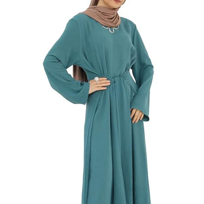 Abaya Dress for Muslim Eid Prayer Jilbab Dubai Women Maxi Kaftan Islamic Salah Dress Soft Muslim Women Clothes - color: Bluea, size: Medium