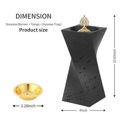 TERSCHELLING Frankincense Resin Incense Burner, Bakhoor Burner,10.62Inches Tall Incense Censer,Charcoal Incense Burner for Yoga, Spa Aromatherapy, Office and Home Decor(Black)