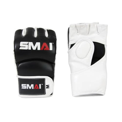 SMAI MMA Grappling Gloves - UFC Mixed Martial Arts Training, Cardio and Boxing Gloves, Half Finger Open Palm and Wrist Strap - Adjustable, Cage Fighting Punching Bag Workout - size: Large
