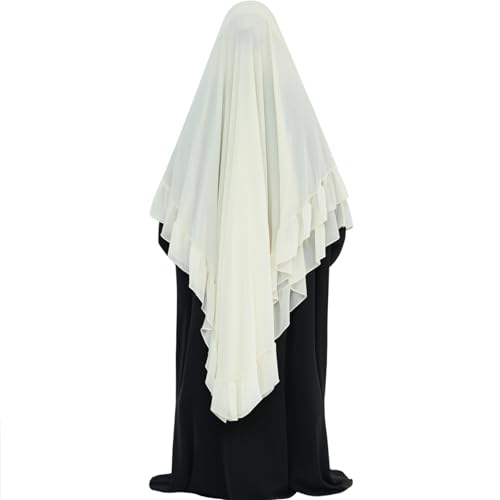khalat Women's Hijab Chiffon Hijab for Women Muslim 2 Layers Ruffle Lightweight Large Hijab - color: Beige