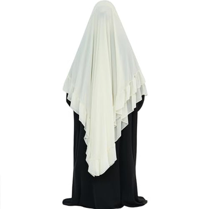 khalat Women's Hijab Chiffon Hijab for Women Muslim 2 Layers Ruffle Lightweight Large Hijab - color: Beige