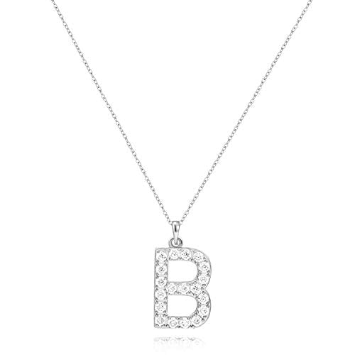 Tarsus Initial Cubic Zirconia Necklace Jewelry Gifts for Women Adjustable Chain 18" + 2" - style: Silver-B-Diamond style