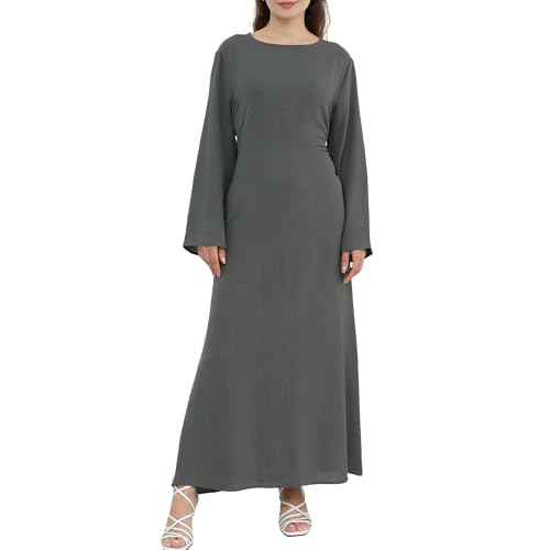 Abaya Dress for Muslim Eid Prayer Jilbab Dubai Women Maxi Kaftan Islamic Salah Dress Soft Muslim Women Clothes - color: Greya, size: X-Large